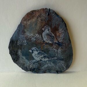 Handmade Engraved Bird Natural Slate Plaque Wall Art Artist Signed M. Rice.
